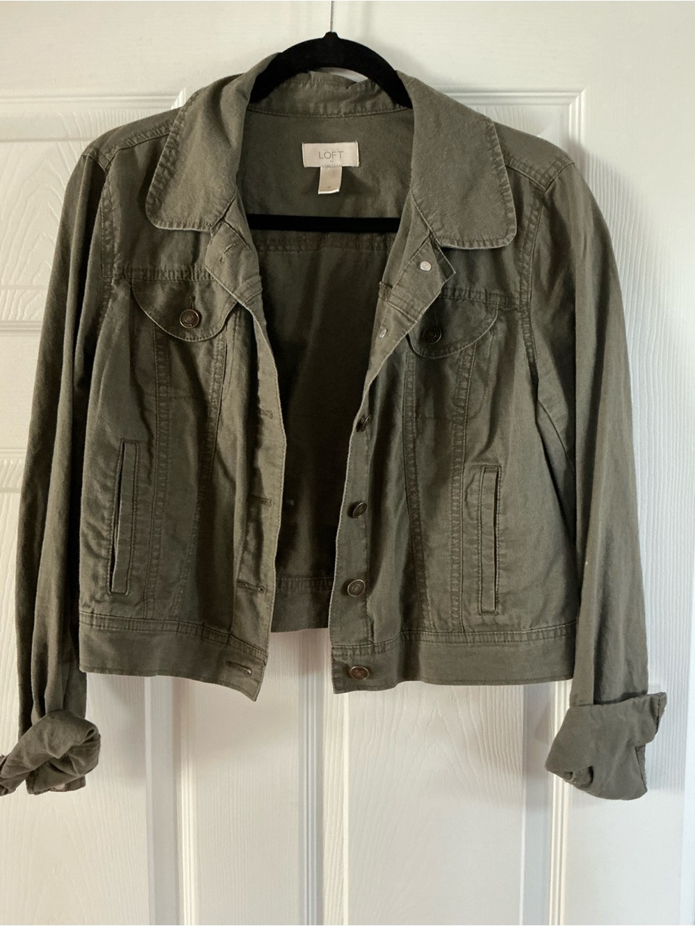 LOFT Olive Green Cropped Utility Jean Jacket